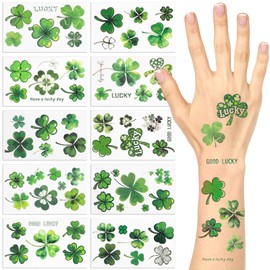 St Patricks Day Tattoos, 10 Sheets Shamrock Temporary Tattoos St. Patricks Day Celebration, Irish St Patricks Day Decorations Lucky Shamrock Face Stickers for Adult in Parades, Carnival, Party & More