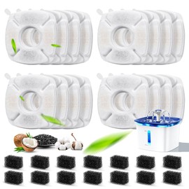 32 Pcs Set, 16 Replacement Filters & 16 Pre-Filter Sponges for Veken 67oz/2L, 95oz/2.8L, 135oz/4L Pet Fountain, Triple Filtration System Filter for Cat Water Fountain & Dog Water Dispenser