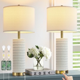 Reaketon 26.5" Ceramic Table Lamps Set of 2, 3 Way Dimmable Touch Control Table Lamps for Living Room, Modern Lamps for Nightstand, Gold