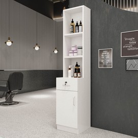Paddie Wall Mount Barber Station Hair Stylist Salon Equipment Set Beauty Spa Furniture with Shelves/Lockable Drawers/Storage Cabinet (White2)