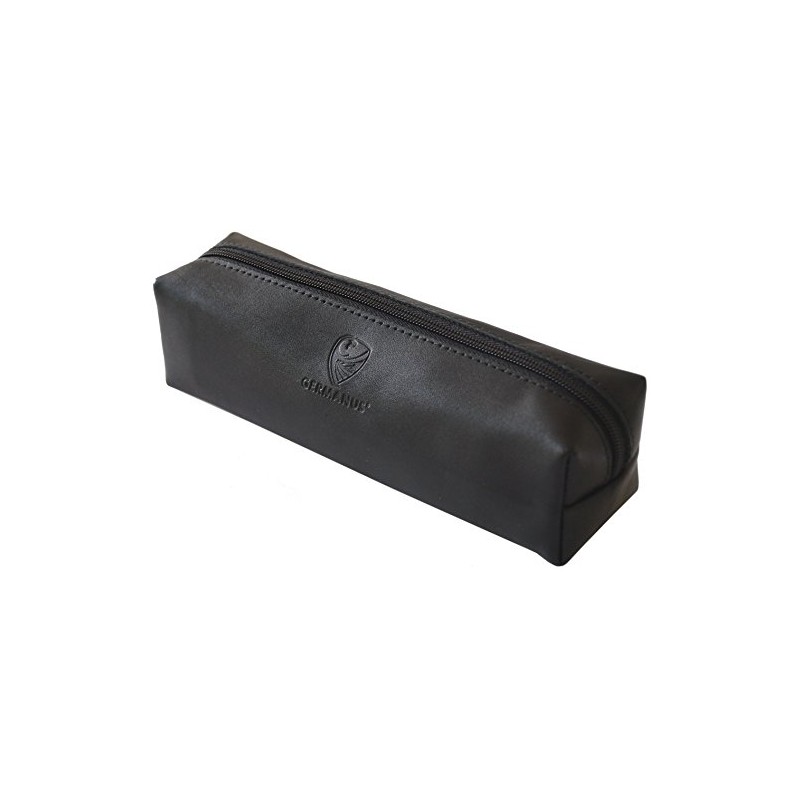 GERMANUS Leather Pencil Case - Made in EU (Black), black,