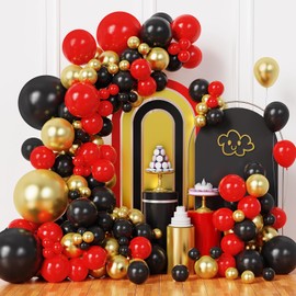 Red Black and Gold Balloons Garland Arch Kit, Black Gold Red Balloons for Casino Theme Party Decorations, New Year, Birthday, Hollywood Theme Party Decoration