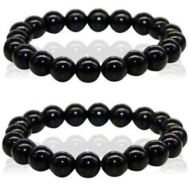 ysister Anti-swelling Black Obsidian Anklet, Pack of 2, Obsidian Anklet Slimming, Black Obsidian Anklet, Lymphatic Drainage Adjustable Obsidian Anklet for Men / Women, 8 mm, Stone