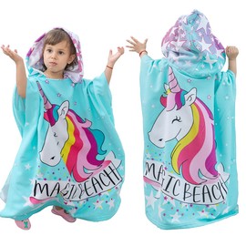 KAKU NANU Kids Poncho Hooded Towels, Exquisite Pattern Beach Swimming Bath Towels with Hood for Boys Girls Children