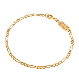 Kuzzoi Silver Bracelet Gold for Men, Handmade Figaro Bracelet Made of Real Solid 925 Sterling Silver Gold-Plated, Men's Bracelet with Lobster Clasp, 4 mm Wide, 6 g, 0201550820, Sterling Silver