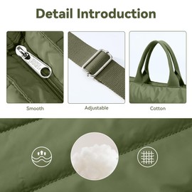 KALIDI Quilted Tote Bag, Puffer Hobo Laptop Bag Anti Splash Crossbody Zipper Shoulder Bag Large Casual Work Daily Women, Olive Green