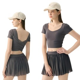 Senteria Women's Yoga Wear, Sportswear, Top and Bottom Set, No Bouncing, Sports Bra, Cute, Yoga Set, Bra Included, Mesh Design, 2 Piece Set (Top + Skirt), Quick Drying Stretch Material, Suitable for