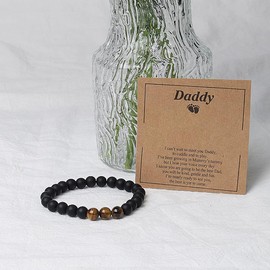 New Dad Ideal Gifts for Dad Daddy to Be Fathers Day Gift Mens Beaded Bracelet for New Dad Pregnancy Announcement Gifts for Dad Father Black Bracelets for New Dad Daddy from Wife Mom in Law