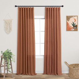 KOUFALL Boho Curtains 90 Inches Long,Farm House Semi Sheer Linen Terra Cotta Mexican Curtains for Living Room Bedroom 2 Panels Set,Rust Terracotta