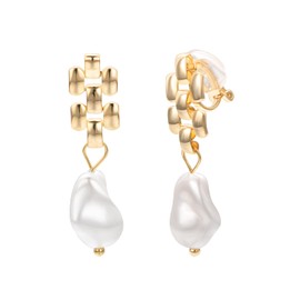 Vissen White Baroque Pearl Drop Earrings For Women Gold Plated Weave Pearl Clip On Earrings Dainty Jewellery
