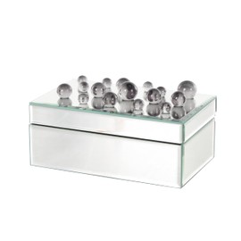 Deco 79 Glass Decorative Jewelry Box Mirrored Jewelry Organizer with Black Bubble Textured Balls, Jewelry Holder 8" x 5" x 4", Silver