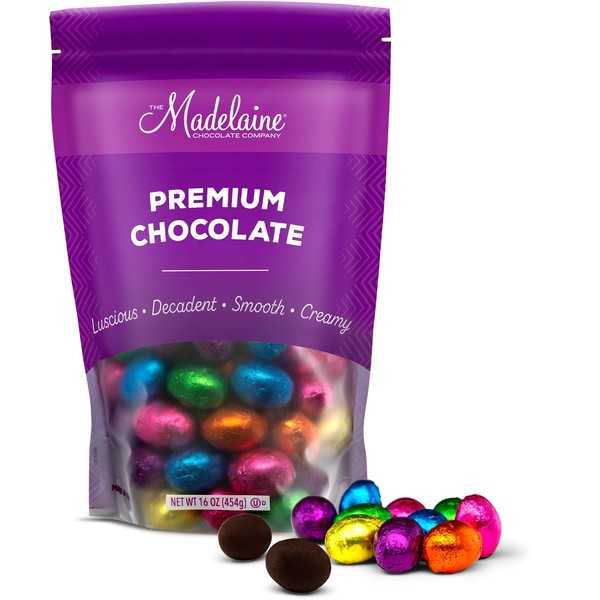 Madelaine Chocolates Easter Eggs - (1 LB) Solid Premium Dark Chocolate Eggs Foiled In Assorted Solid Jewel-tone Colors - Traditional Easter Basket Mainstays (1 LB)