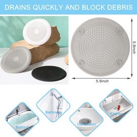 Drain Hair Catcher Durable Silicone Hair Stopper Shower Drain Covers Easy to Install and Clean Suit for Bathroom Bathtub and Kitchen (New Grey 4Pack)