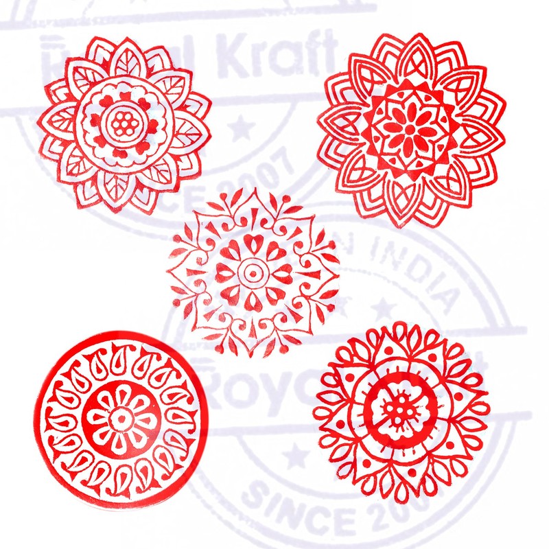 Royal Kraft Indian Designs Flowers and Mandala Wooden Stamp for