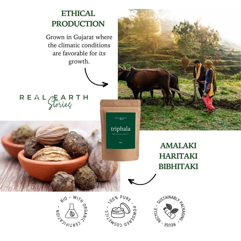 Real Earth Triphala Organic Powder 250g - Amalaki, Haritaki, Bibhitaki