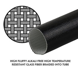 Silicone Fiberglass Sleeve Heat Shield Wire Protective High Temperature Electrical Insulation Self-extinguishing Black (3/8"-9ft)