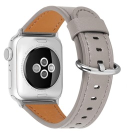 HUAFIY Compatible iWatch Band 42mm 44mm45mm, Top Grain Leather Band Replacement Strap iWatch Series 8/7/6/5/ 4/3/2/1,SE,Sport Edition (Khaki Grey Band+Silver Buckle, 42mm44mm)