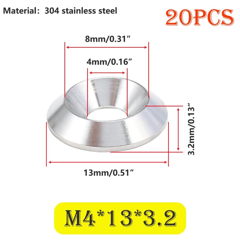 Ctyjia Countersunk Washer, Stainless Steel Washer, M4 x 13 mm