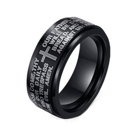 LAFATINA Lords Prayer Cross Spinner Ring Stainless Steel Goth Fidget Bands for Men Women Easter Christmas Birthday, Size 10