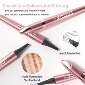 Liquid Microblading Augenbrauenstift, Lang Anhaltend 3D Augenbrauenstift Wasserfest, Hochpigmentiert Glatter Auftrag Eyebrow Pencil Wasserdichter 3D Augenbrauenstift Mit 4 Gabelspitzen (03 Grau)