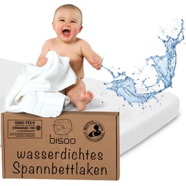 Bisoo Fitted Sheet 70 x 140 cm Baby - 2-in-1 Bed Sheet Mattress Protector 70 x 140 cm Baby Waterproof for Cot and Baby Cot Made of 100% Cotton Jersey Oeko-Tex - 1 Piece White 140 x 70 cm