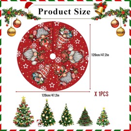 Christmas Tree Blanket, 120 cm Dark Red Christmas Tree Skirt Mat, Christmas Tree Stand Rug with Christmas Gnome Pattern, Christmas Tree Stand Covers, Round Christmas Tree Skirt for Christmas Tree