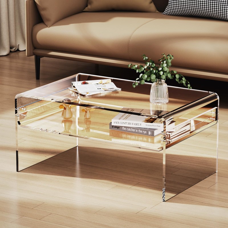 solaround Acrylic Coffee Table for Living Room Clear Rectangle Lucite