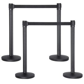 Yaheetech Belt Stanchion Queue Barriers Security Pole Posts Crowd Control Stanchion with 6.5FT Retractable Belt Stanchion Set, 4-Pack