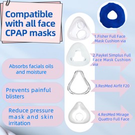 sosoftwell 4 Packs F20 CPAP Mask Liners Compatible with Small Size F20 Full Face Mask, Soft and Breathable Reduce Pressure Performance That Keeps Them Comfortable (Blue)
