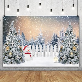 Leowefowa 10x8ft Vinyl Christmas Backdrop Snowman Christmas Tree Snowflake Winter Night Forest Background Xmas Party Banner Kids Adults Portrait Photo Shoot Props