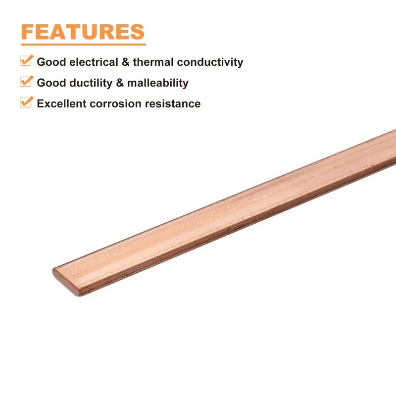 sourcing map Copper Flat Bar, 0.12" Thickness x 0.39" Width