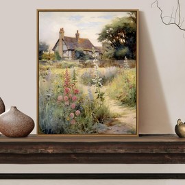 Gardenia Art English Cottage Garden Canvas Wall Art Nature Flowers Scene Wall Pictures Framed French Country Decor Painting for Bedroom, Bathroom, Living Room Farmhouse Aesthetic Room Decor 8x10 Inch