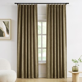 Vision Home Mocha Brown Pinch Pleated Light Filtering Curtains Velvet Chenille Semi-Blackout Window Curtain Panels 90 inch for Living Room Bedroom Pinch Pleat Drapes with Hooks 36" Wx90Lx2