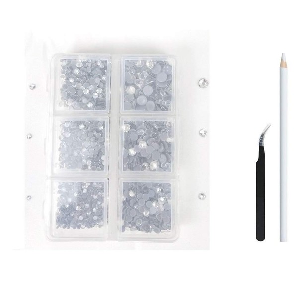Rhinestones, Glass, Hot Fix Rhinestones, Nail Rhinestones, Crystal, Deco, Transparent, ss6, ss10, ss12, ss16, ss20, Total 2,160 Tablets, Case Included, Tweezers Included