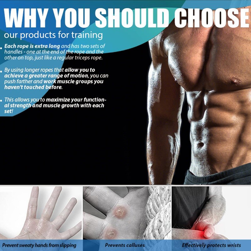 MANUEKLEAR Tricep Rope Cable Attachment Handles, Greater Range of Motion,