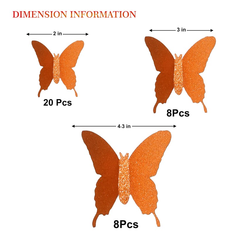 Glitter 3D Butterfly Wall Stickers - Orange