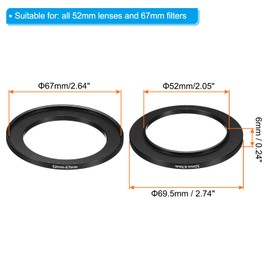 PATIKIL 52mm-67mm Metal Step Up Ring, 2 Pack Camera Lens Filter Adapter Ring Aluminum Filter Adapter Ring for Camera Lenses Hood, Black
