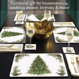 Cala Home Christmas Tree Premium Decorative Hardboard Cork Back Tabletop Placemats 4 Pack Manufactured in The USA Heat Tolerant and Easily Wipes Clean