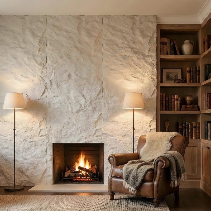 3D Lava Rock Molten Texture PU Wall Panels, 24"x48" Ivory