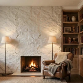 3D Lava Rock Molten Texture PU Wall Panels, 24"x48" Ivory White