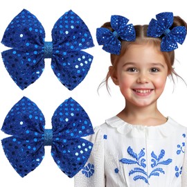 OAOLEER 2PCS Hair Bows for Girls, Blue Sparkly Glitter Toddler Bows with Alligator Clips Girl Hair Accessories for Kids Teen Back to School (Blue)