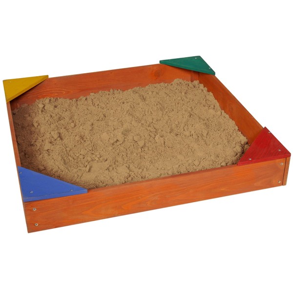 Sportspower WP-677C My First Sandpit Outdoor Kids Accessory, Wooden Sandbox Perfect for Child's Creativity Play, includes a cover and a ground liner, 90cmx90cm, For Kids aged 3+