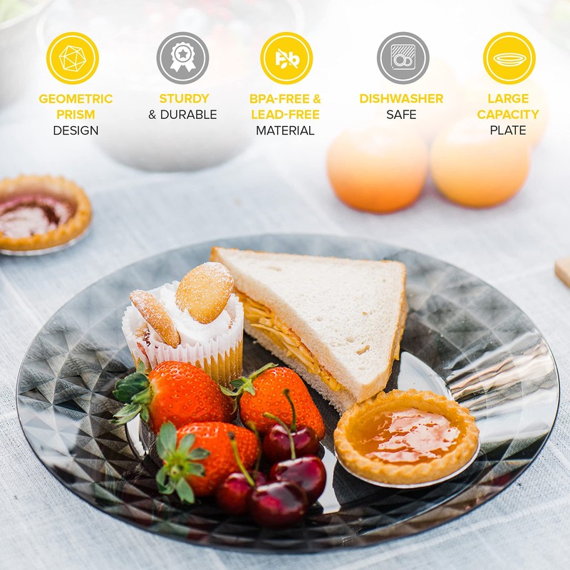 LIVIVO Prism Diamond Etched Plastic Acrylic Plates for Special Occasions