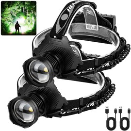 Rechargeable Headlamp, 3000 Lumens LED Super Bright Head Lamp with 5 Lighting Modes, USB Rechargeable, 90°Adjustable, Waterproof, Bright Headlamp for Adults Camping Biking Running(Βattery Included)