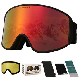 Ski Goggles (4. Black Frame, Full Lens Mirrored Red)