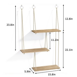 Fixwal Fixwal Hanging Shelves for Wall, 3 Tier Boho Wall Decor Plant Rack Floating Shelves Rope Rustic Wood Organizer Storage Hanger for Aesthetic Home Bedroom Kitchen Bathroom- Rustic Brown