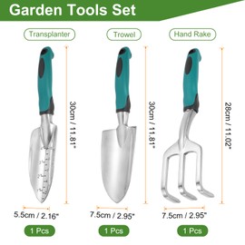 HARFINGTON 3pcs Garden Tools Set Metal Garden Hand Shovels and Hand Rake Tools Kit for Gardening Planting Weeding, Blue