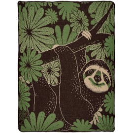 Green 3 Recycled Cotton Junior Throw Blanket Sloth Green/Brown