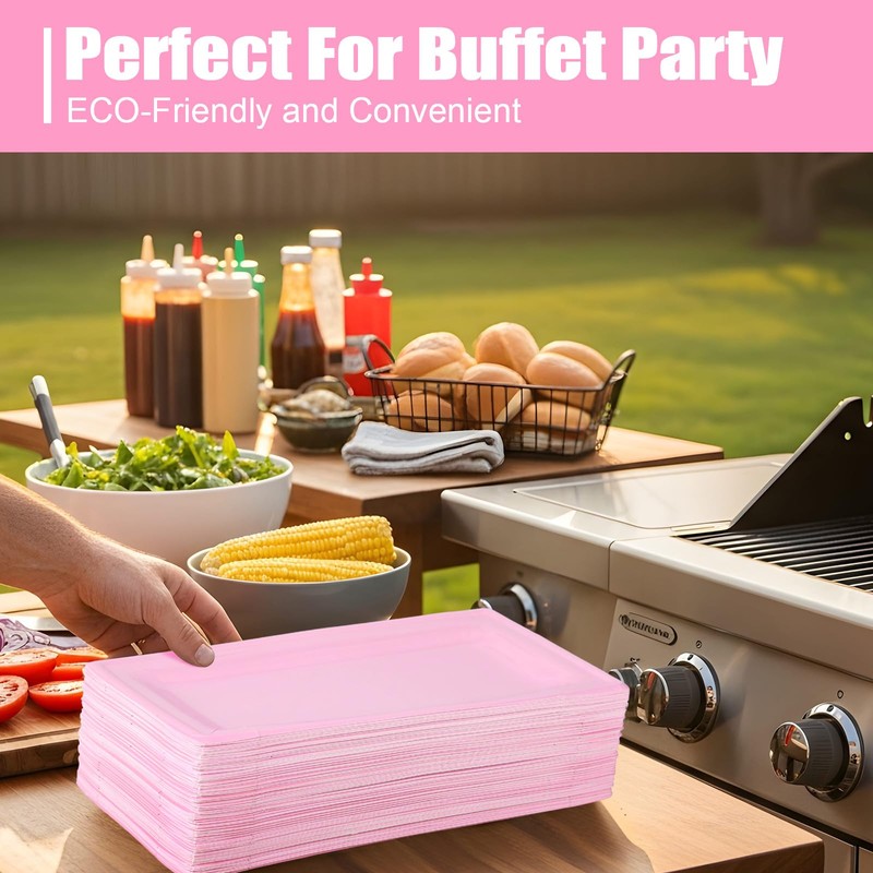 Pink 400 Pcs Small Rectangle Disposable Paper Plates