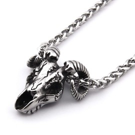 GUNGNEER Stainless Steel Ram Skull Pendant Necklace Cool Satanic Devil Symbol Satan Jewelry Accessory Men Women